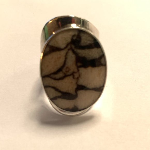 Natural Zebra Onyx stone and 925 silver adjustable ring - Picture 2 of 4